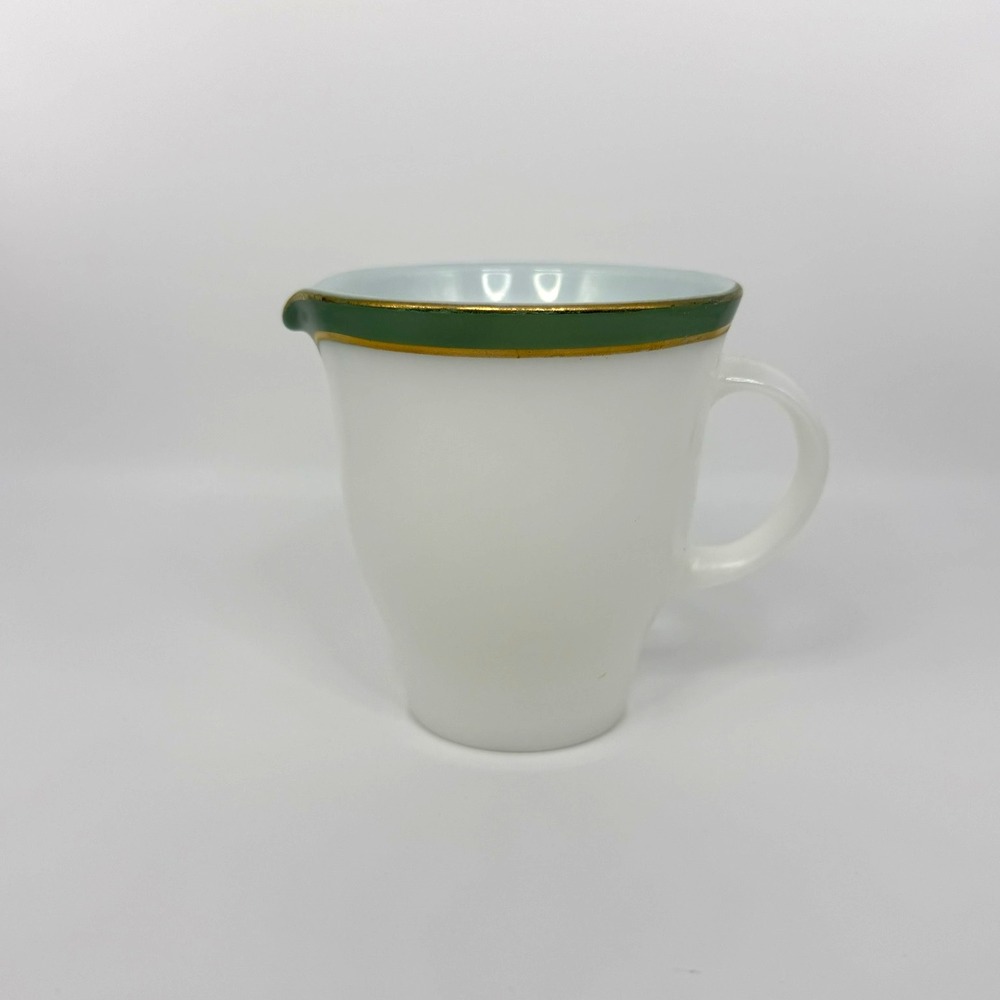 Vintage 1950s Pyrex Regency Green Creamer 22K Gold Trim Milk Glass USA
